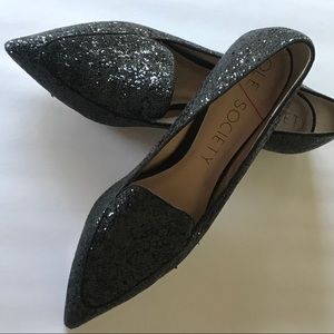 Sole Society Black Sparkle, Glitter Flat 8.5
